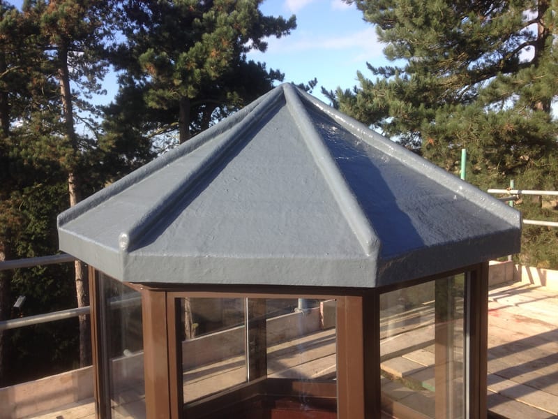 Roof Replacement on a cone style roof using GRP roofing meterials in grey
